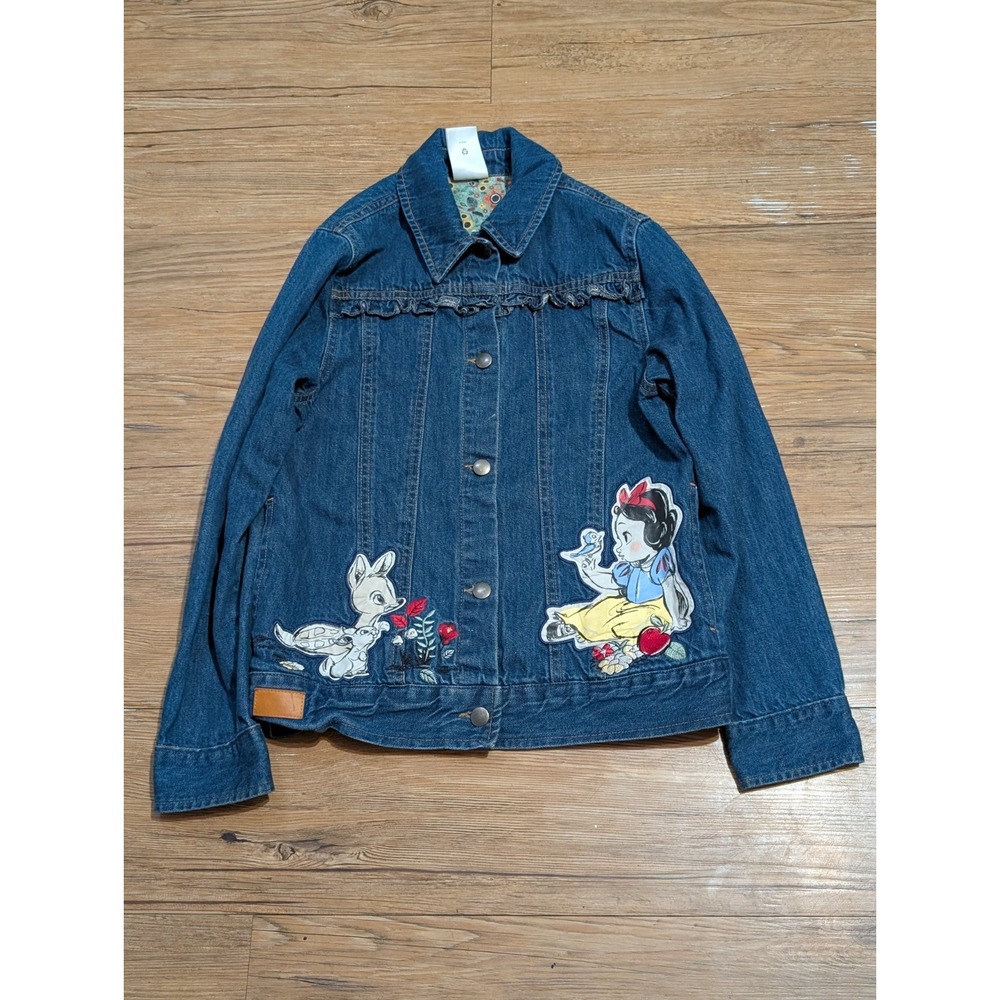 Disney Jean Jacket Girls 9/10 Blue Snow White Princess Denim Embroidered